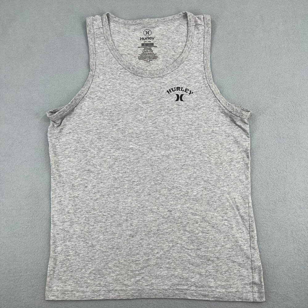 Hurley Mens Tank Top Small Heather Gray Logo Graphic Surf Sleeveless Shirt